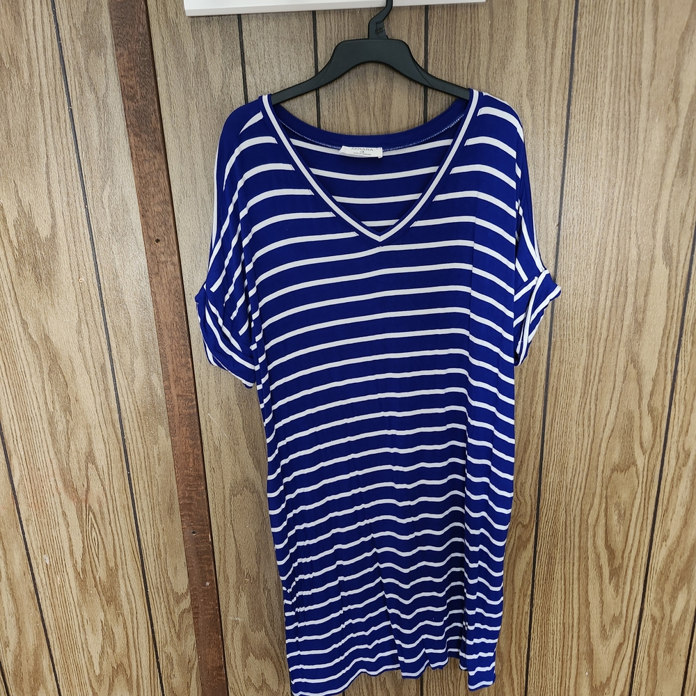 Zenana Size 1x Nautical Blue T-Shirt V Neck Dress - Picture 2 of 4
